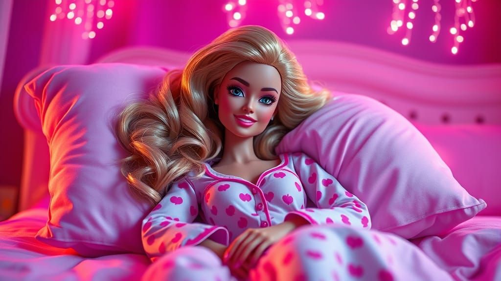 Barbie in a Vibrant Hyperrealistic Fantasy Bedroom