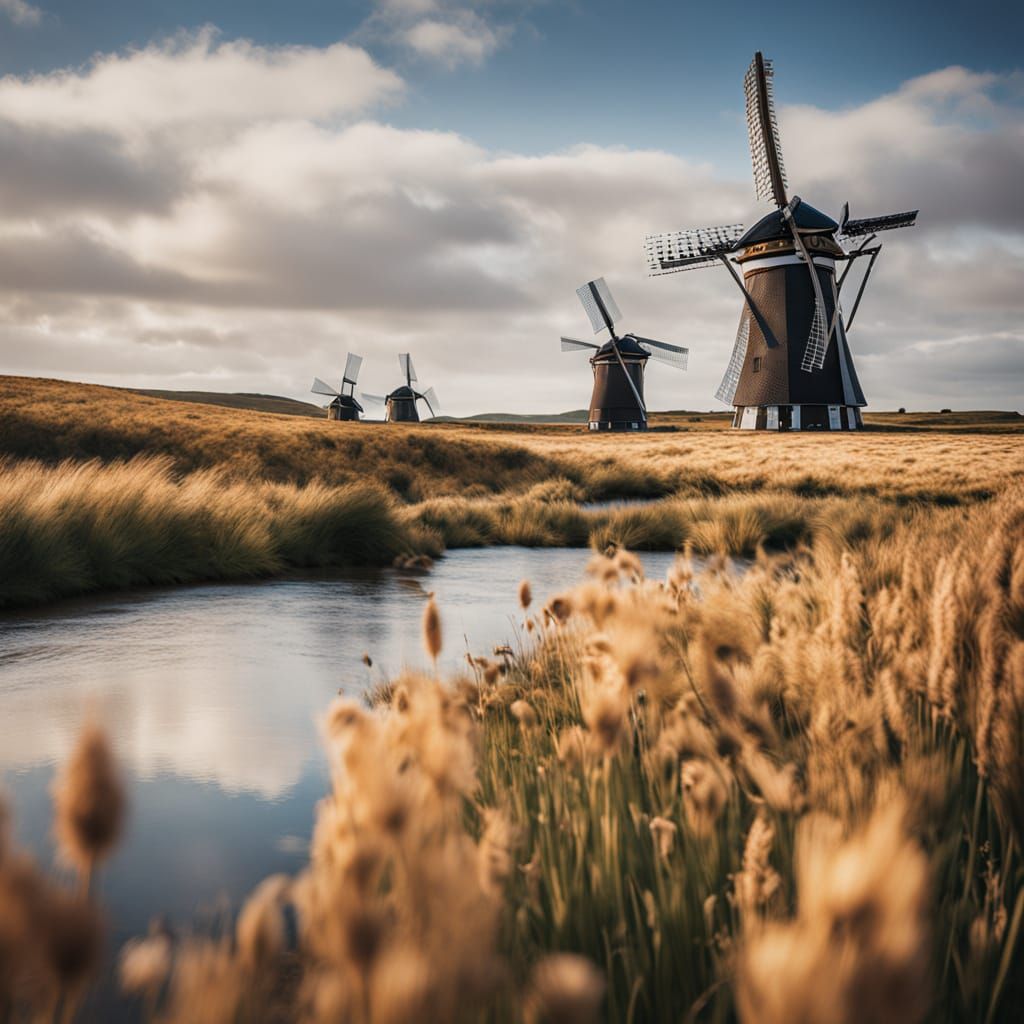 Ethereal Windmills in a Serene Landscape