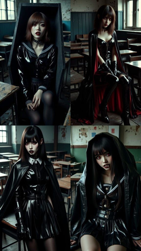 Gothic Vampire Emerges in Decayed Classroom