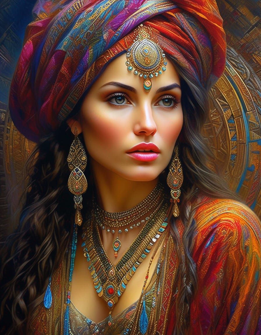 Mysterious Gypsy Psychic Woman: Hyperdetailed Surreal Artwor...