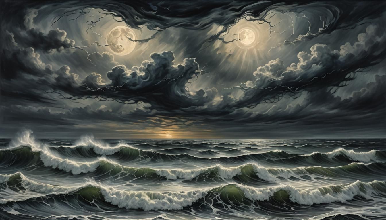 Gothic Horror Seascape with Lost Souls
