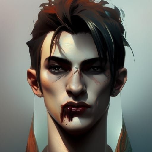 Charming Vampire Boy Portrait in Hyperdetailed Style
