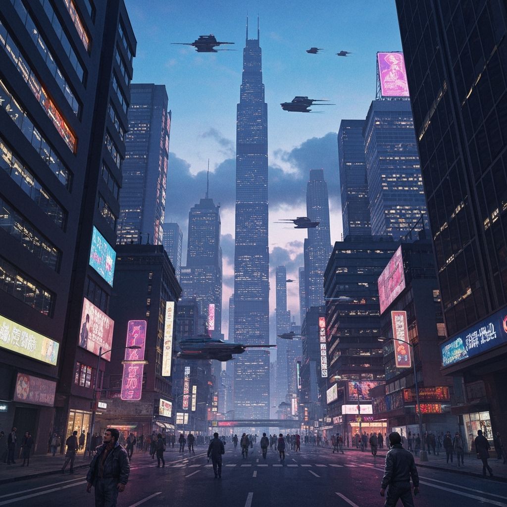 Cyberpunk Cityscape at Twilight: Blade Runner Meets Akira