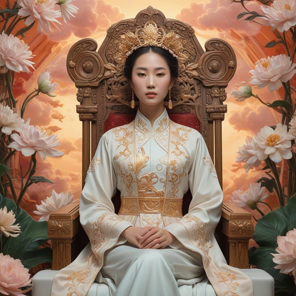 Ethereal Goddess on Throne in Art Nouveau Style