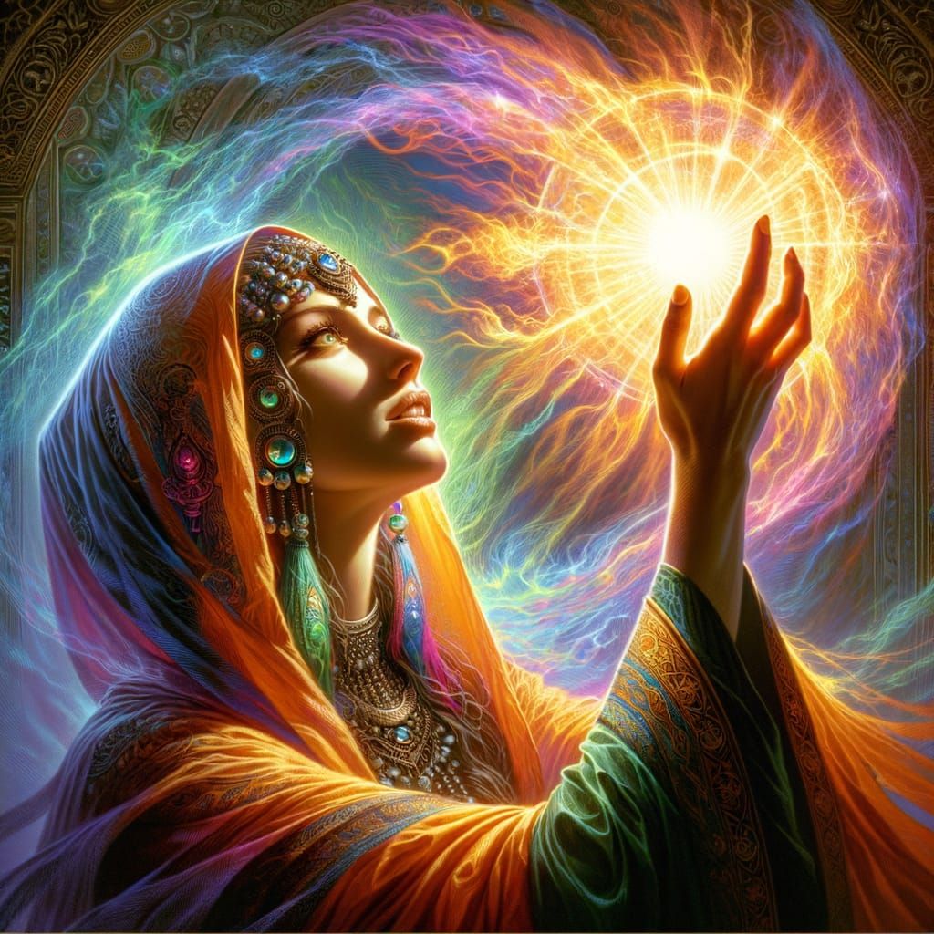 High Priestess Offering Life-Force Energy: Hyperrealistic Ar...