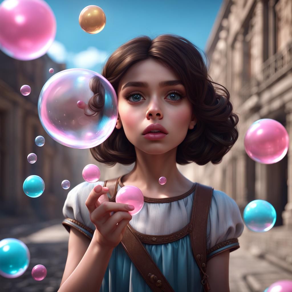 Girl with Bubble Gum: Detailed Matte Painting