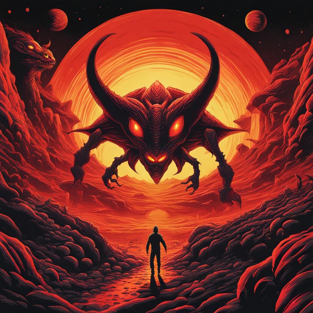 Alien Battles Demon in Lava UFO