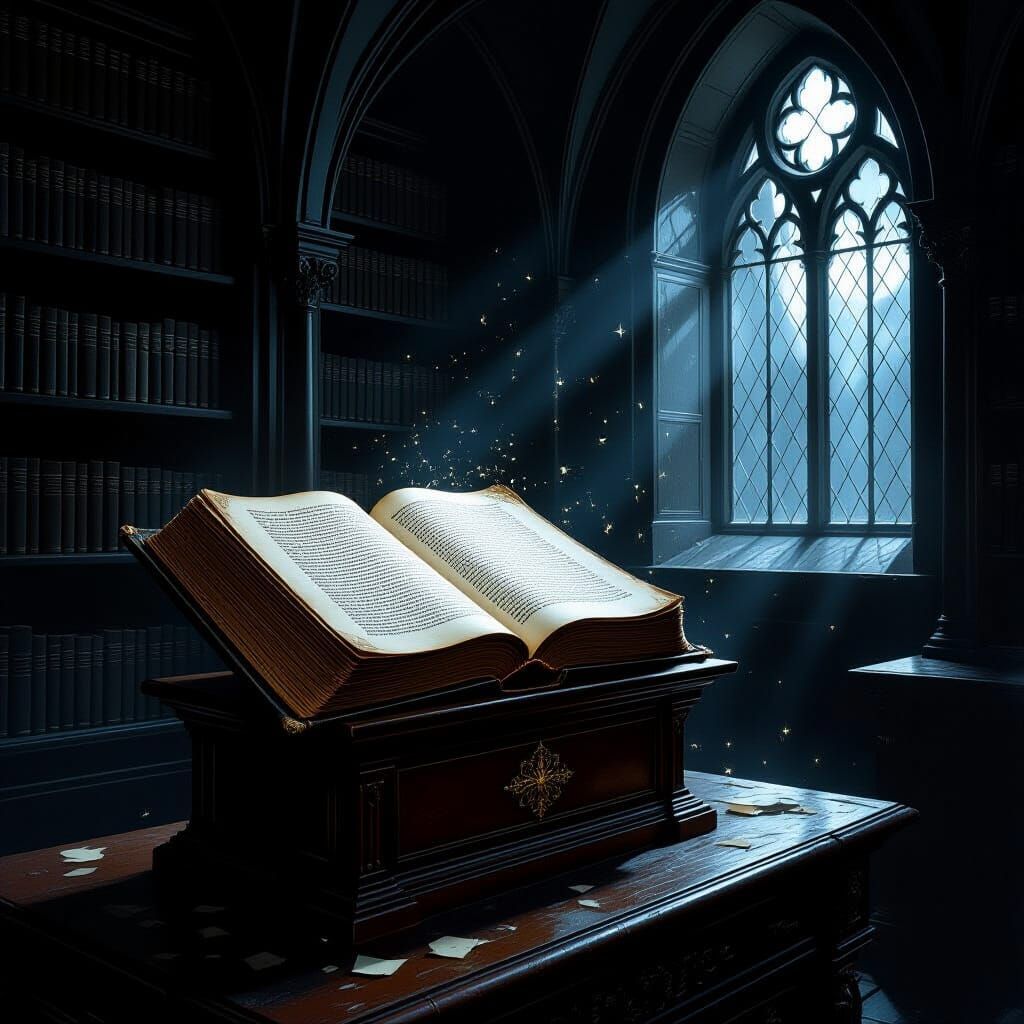 Mysterious Ancient Tome in Baroque Library