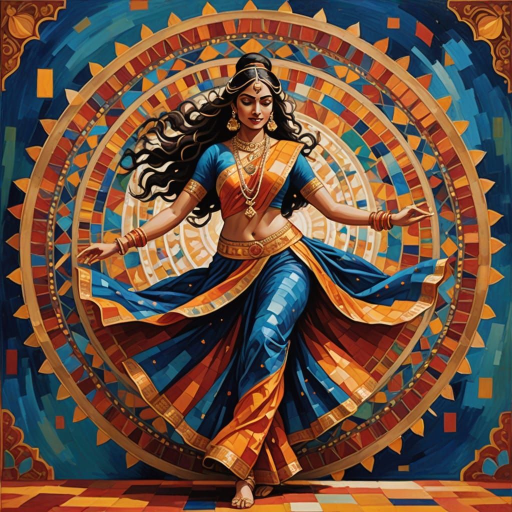 Vibrant Indian Woman Dancing in Whirlwind of Colors
