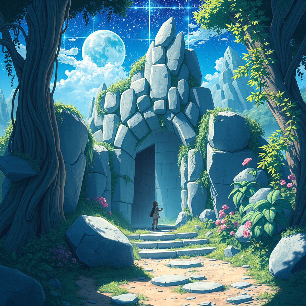 Anime Portal Amidst Lush Plantlife