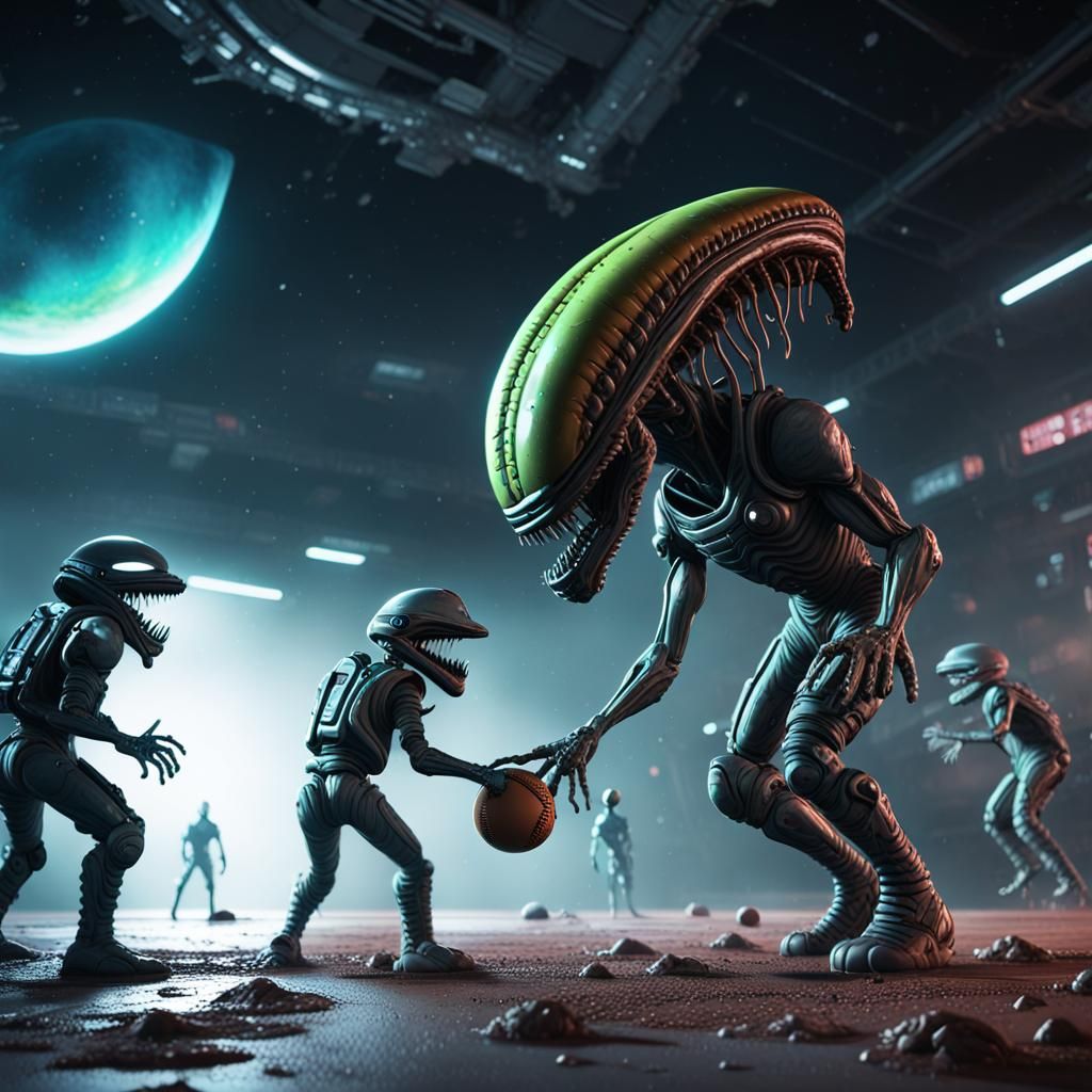 Aliens Play Baseball in Space: 3D Game Art