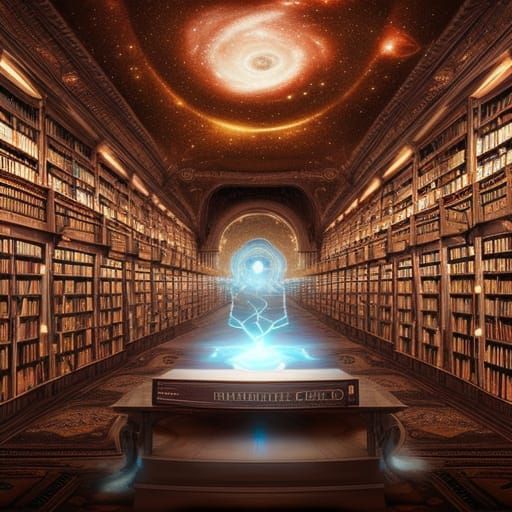 Epic Cosmic Library: Detailed Digital Matte Painting