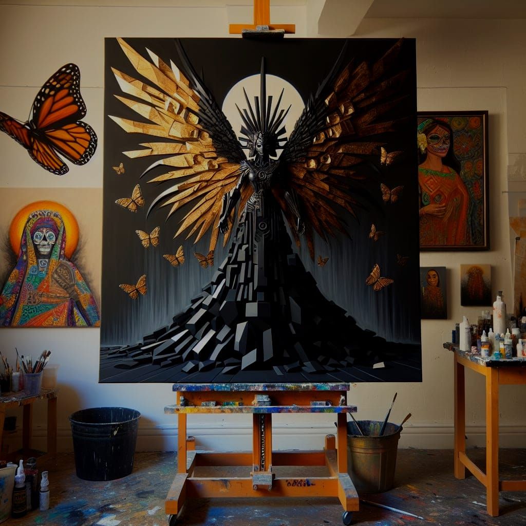 Aztec Obsidian Butterfly Goddess in Cubist Style