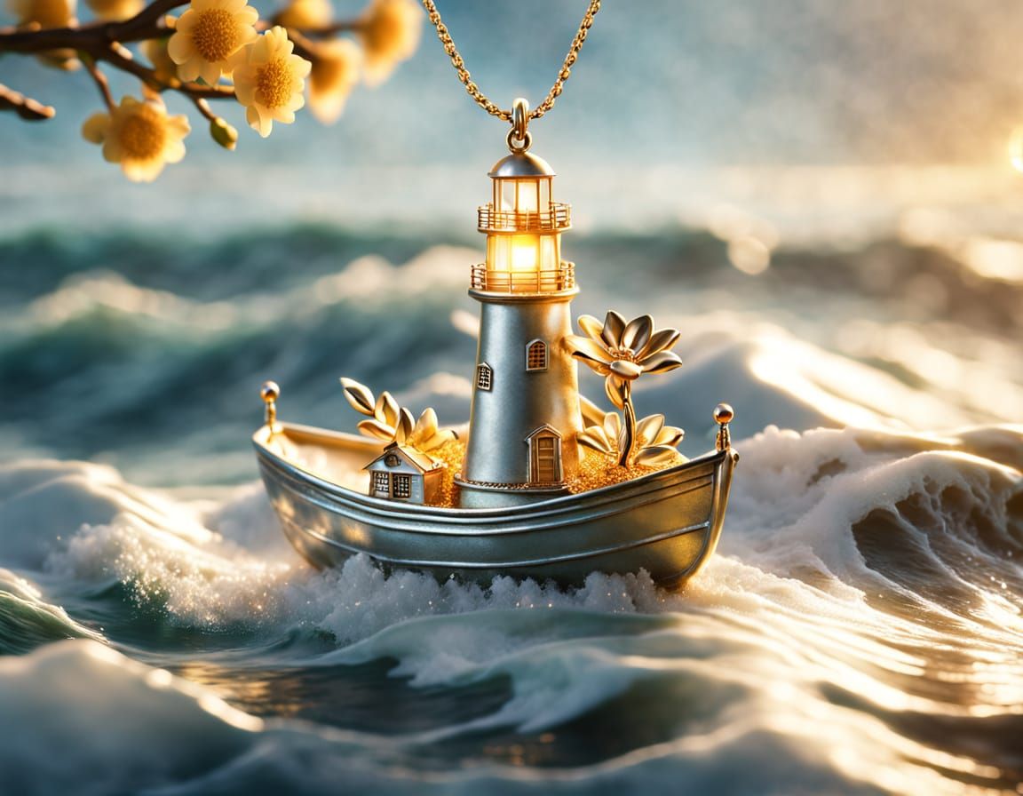 Surreal Lighthouse Pendant in Hypermaximalist Style