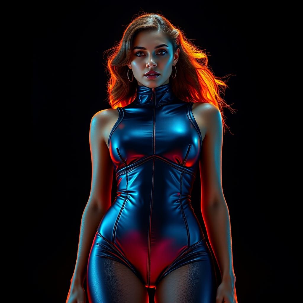 Bianka Woodbridge in Neon Bodysuit, Hyperdetailed Digital Ar...