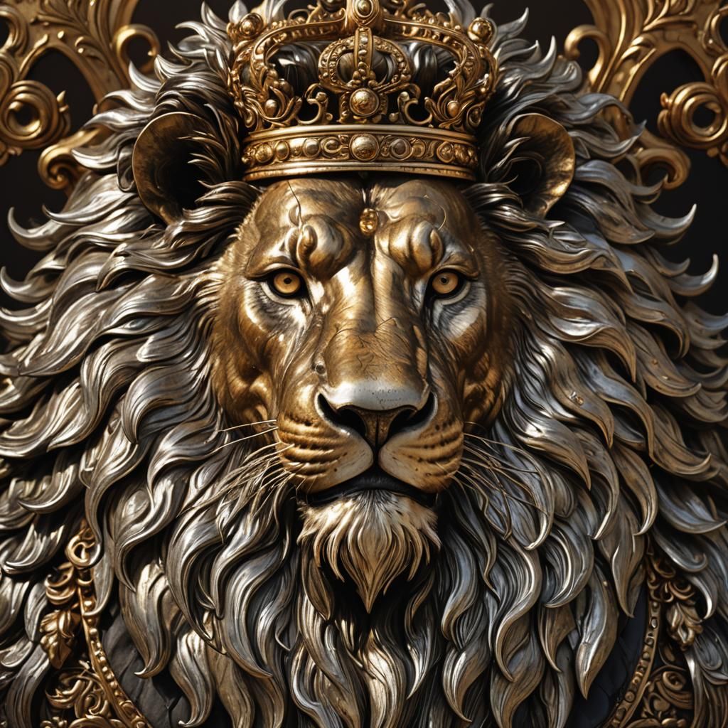 Lion's Head with Bronze, Silver, Gold Crown