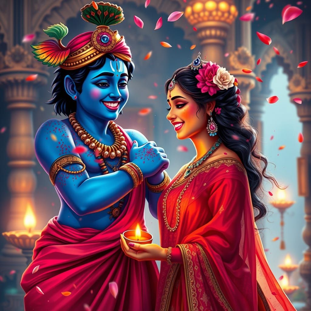 Lord Krishna Celebrates Holi in Vibrant Color