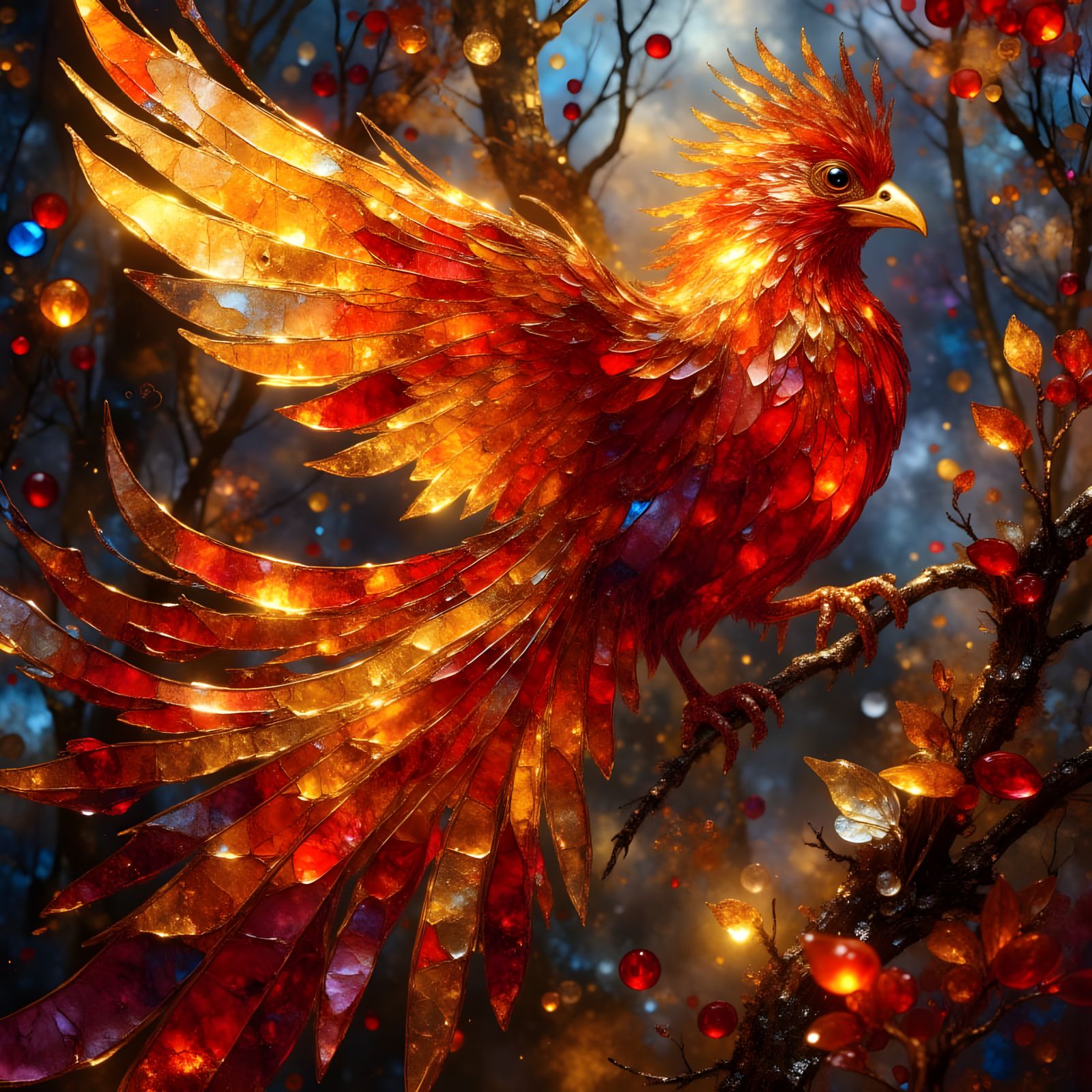 Radiant Red Glass Bird with Fiery Feathers