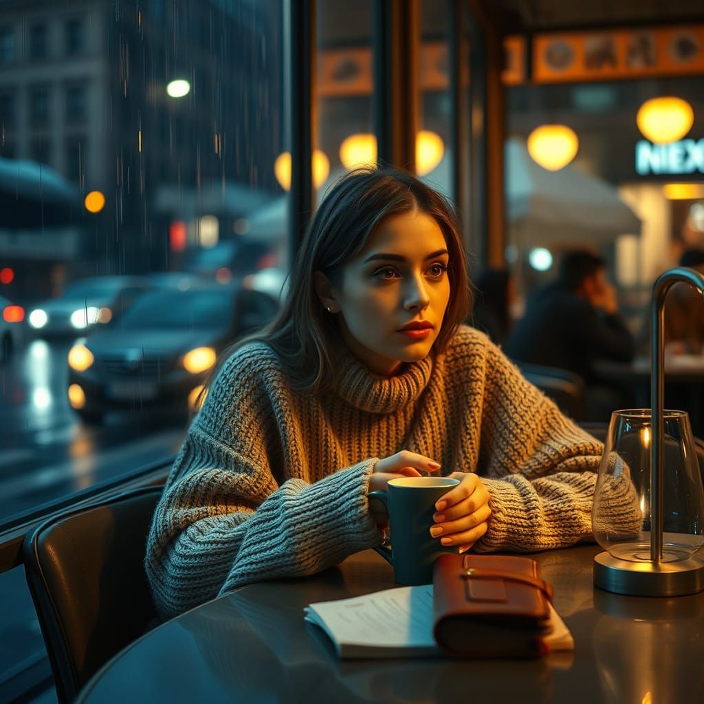 A Lonely Woman Lost in Thought, in a Cinematic Portrait