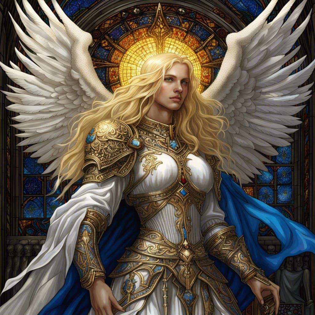 Gothic Angel in White Knight Armor