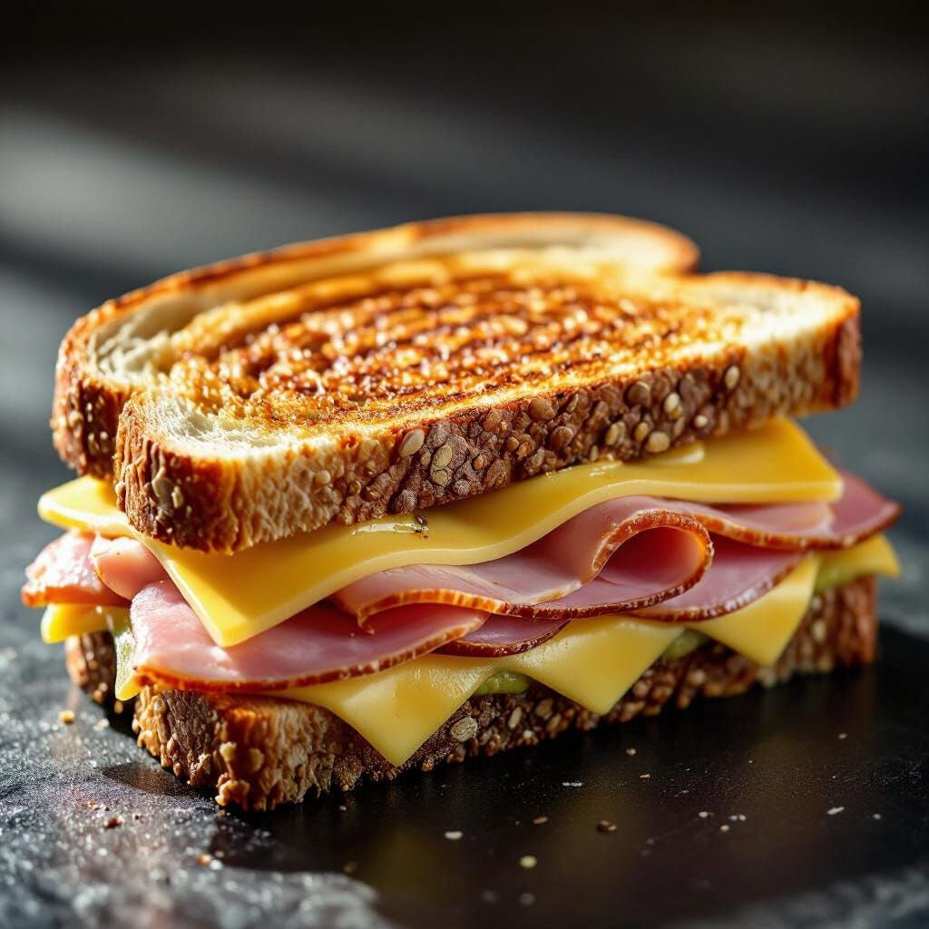 Appetizing Ham and Swiss Sandwich on Rye with Mustard