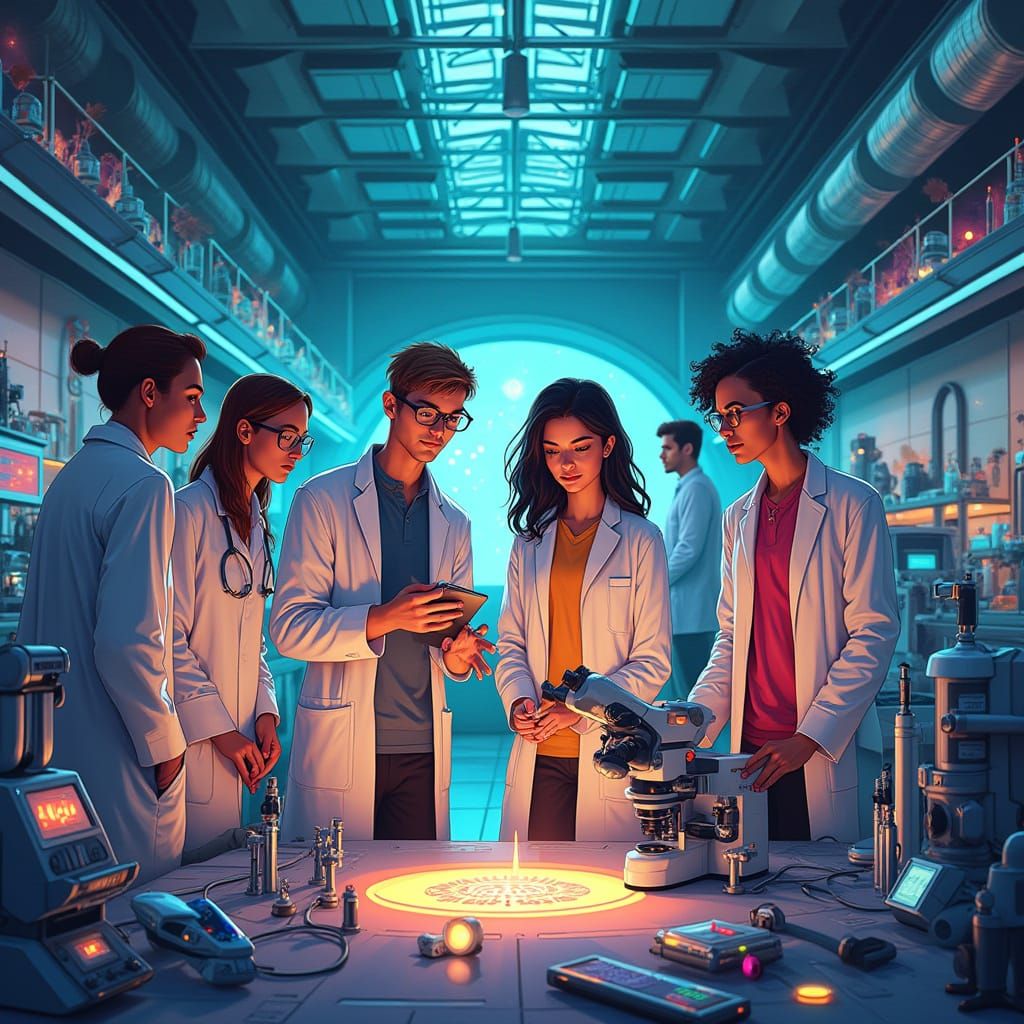 Scientists in a Light Microscopy Lab, Futuristic Realism