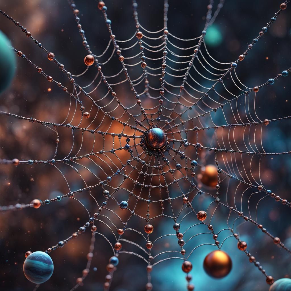 Cosmic Spiderweb with Planetary Beads, Digital Art