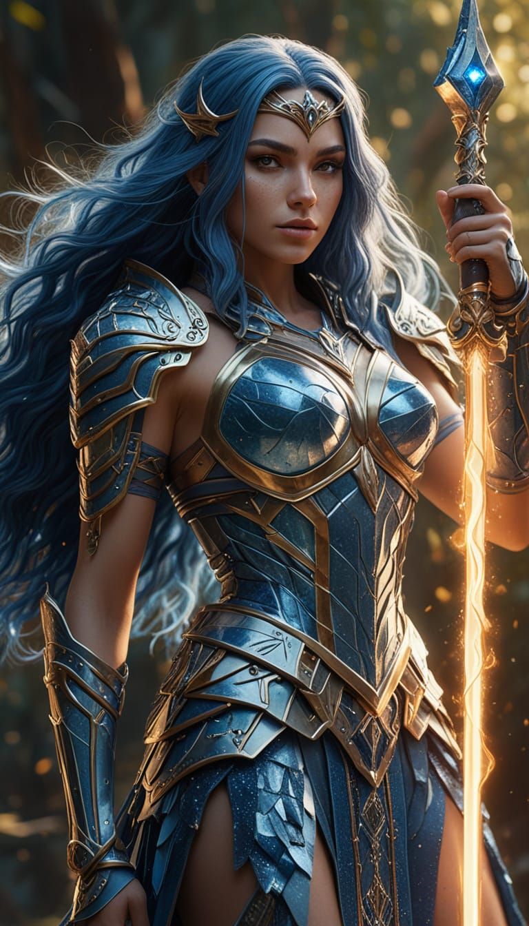 Female Warrior with Crystalline Armor in Digital Art