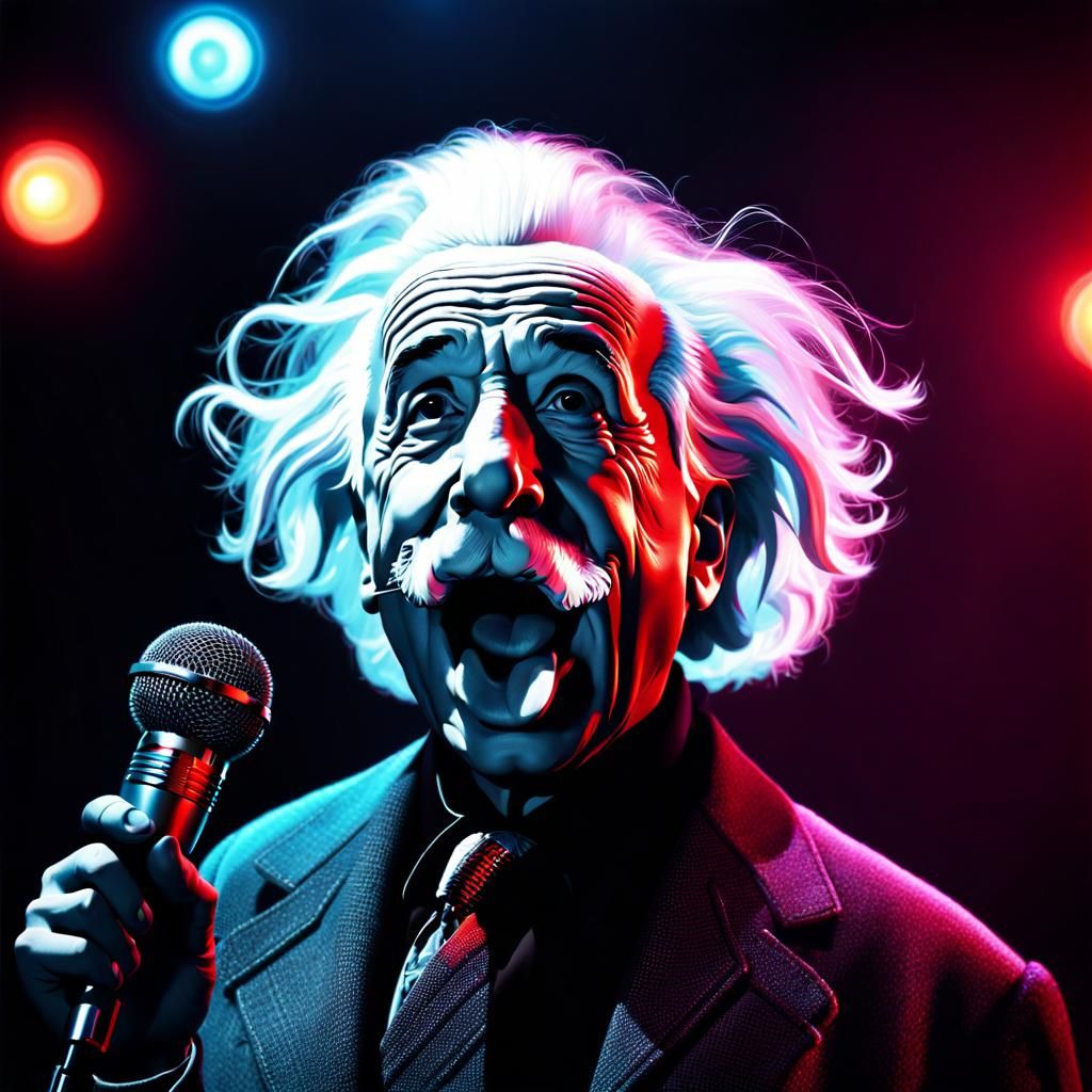 Albert Einstein: Comedian on Stage in Black and White