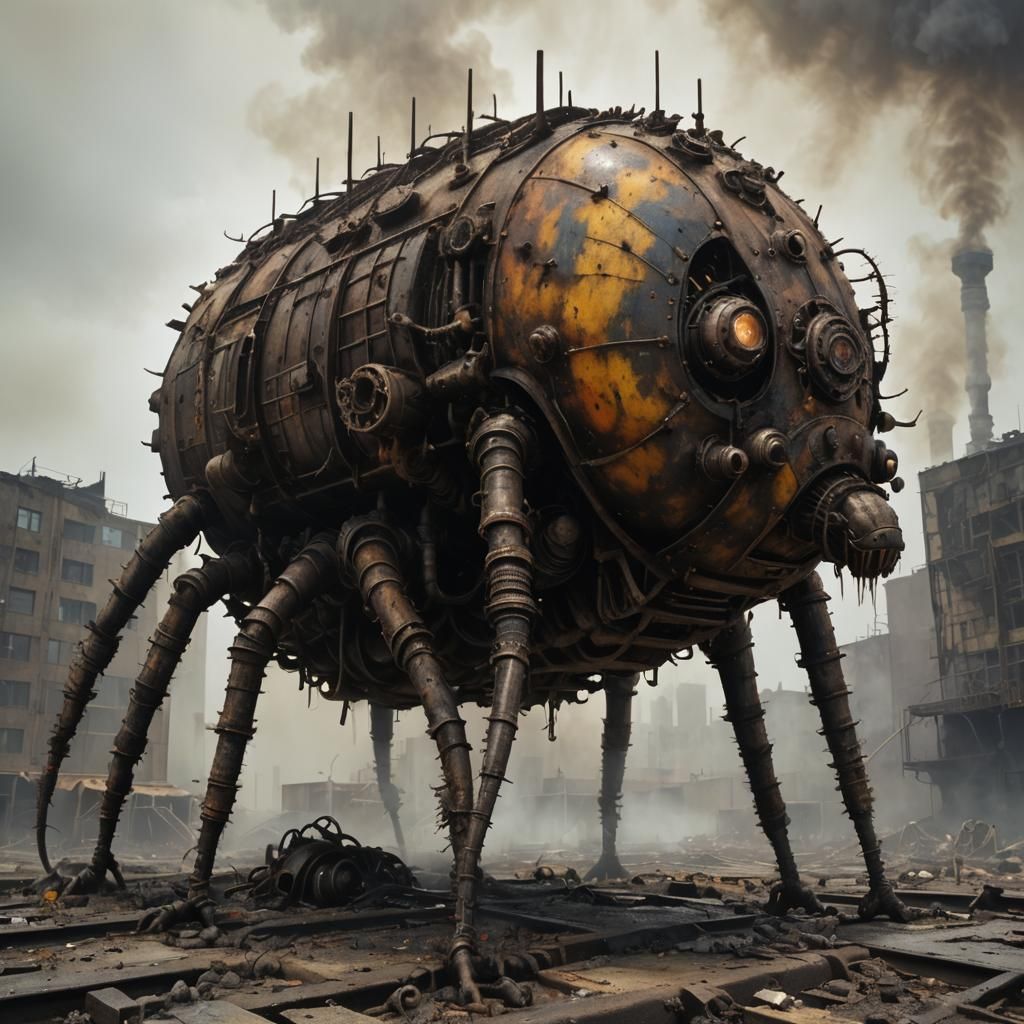 Biopunk Caterpillar Cryptid in Industrial Wasteland