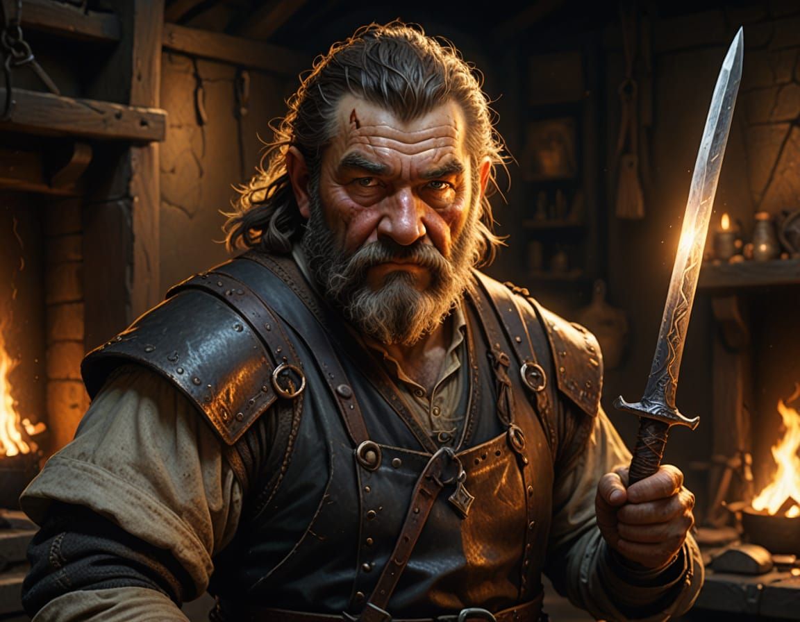 Dwarven Blacksmith Portrait in Rembrandt Style