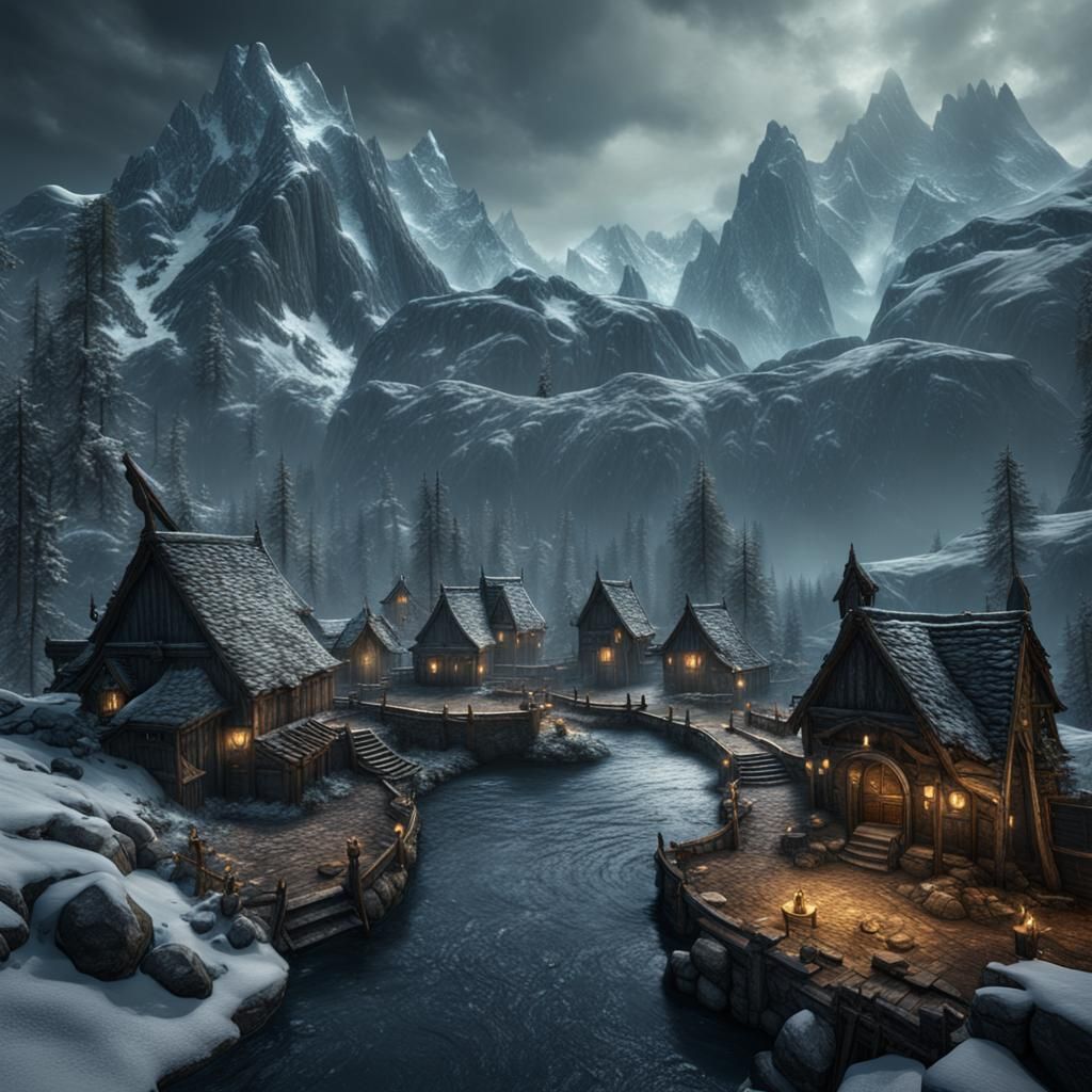 Detailed Skyrim Landscape in Fantasy Concept Art
