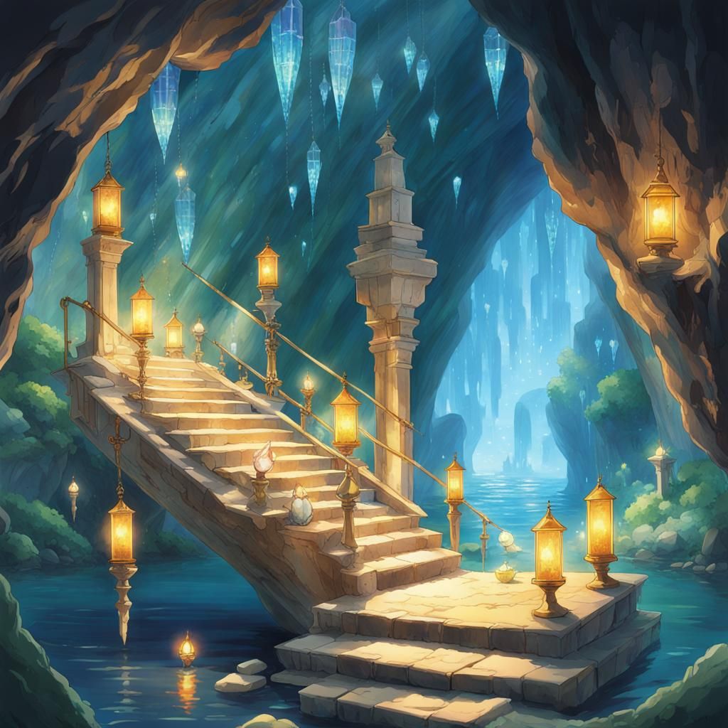 Crystal Cave with Magic Lamp: Studio Ghibli Style