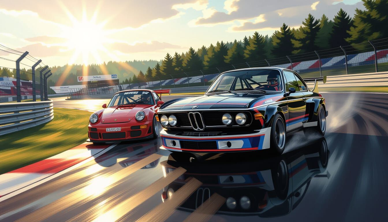 Hyperrealistic Painting of BMW CSL Racing Porsche 911