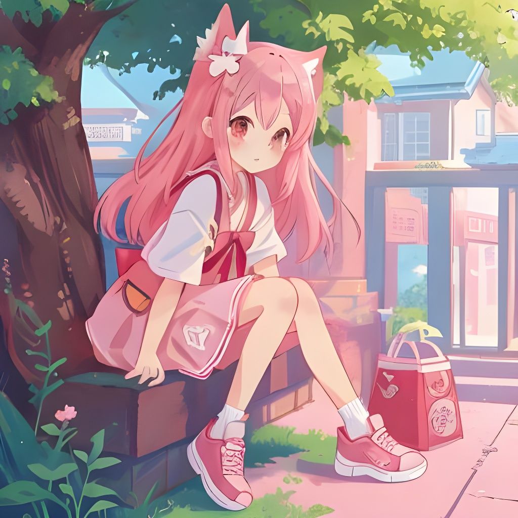 Cherry Pink Sneakers in Anime Manga Style