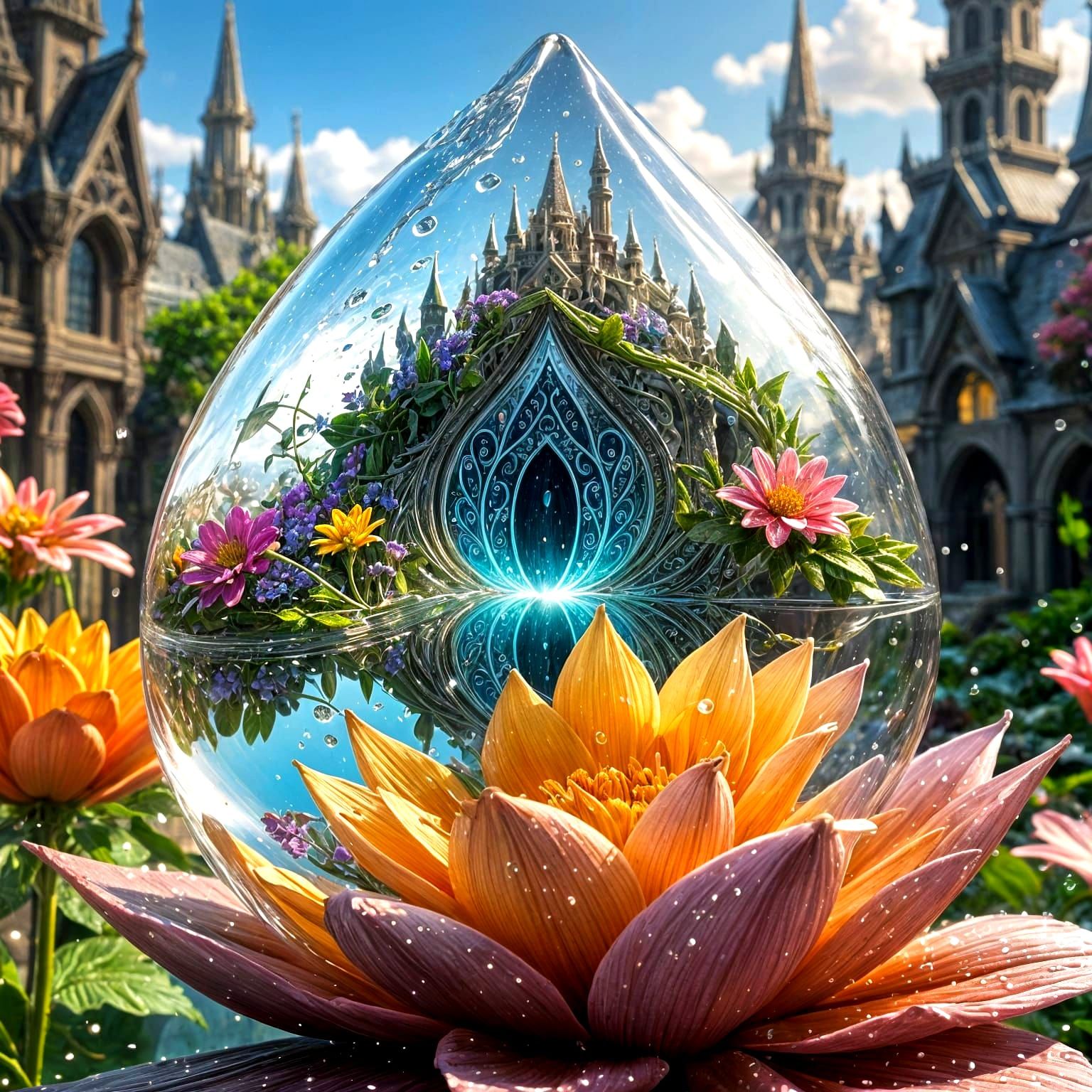 Elven City Encased in Water Droplet