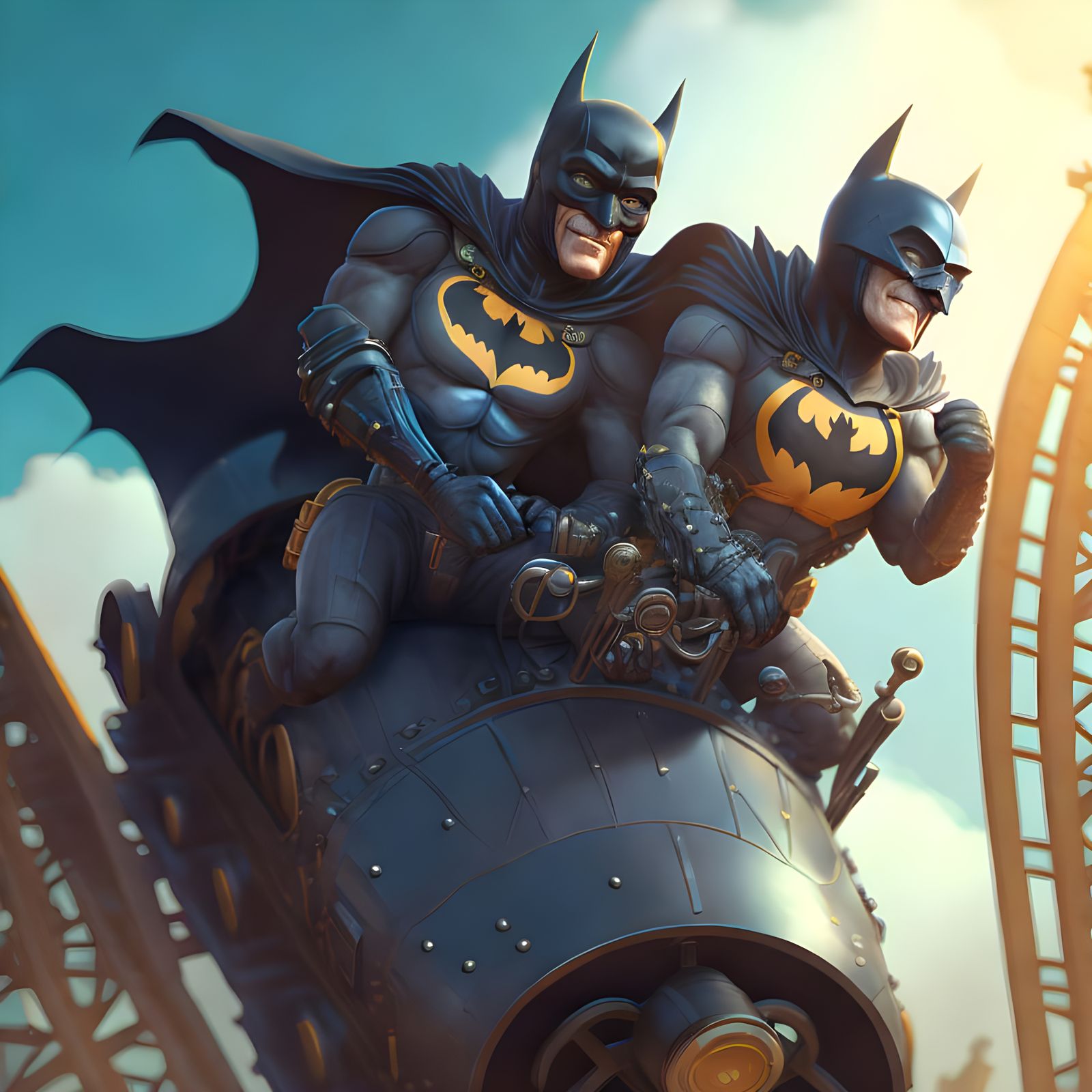 Batmen Ride a Rocket Coaster: Digital Art
