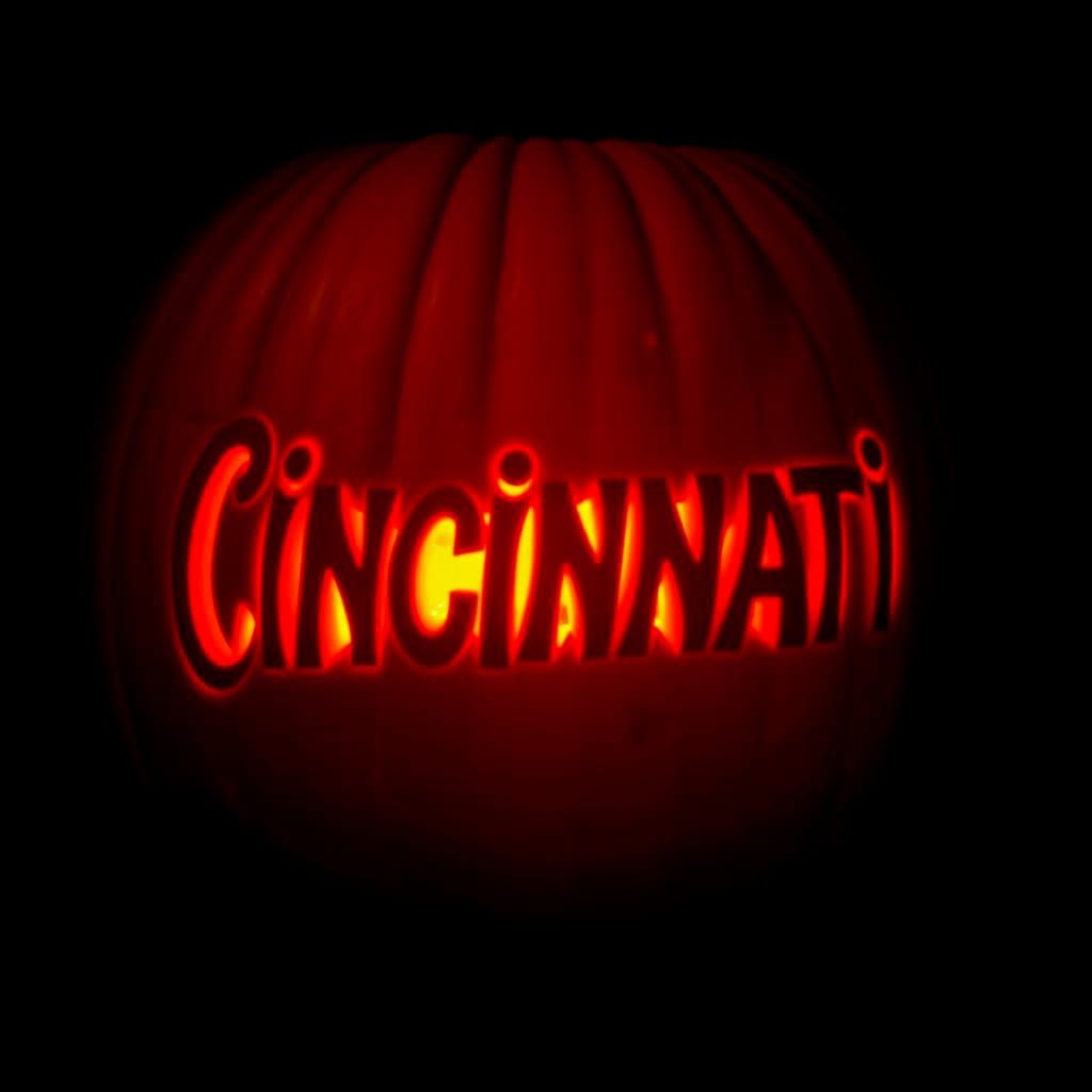 Glowing Carved Pumpkin with Cincinnati Text