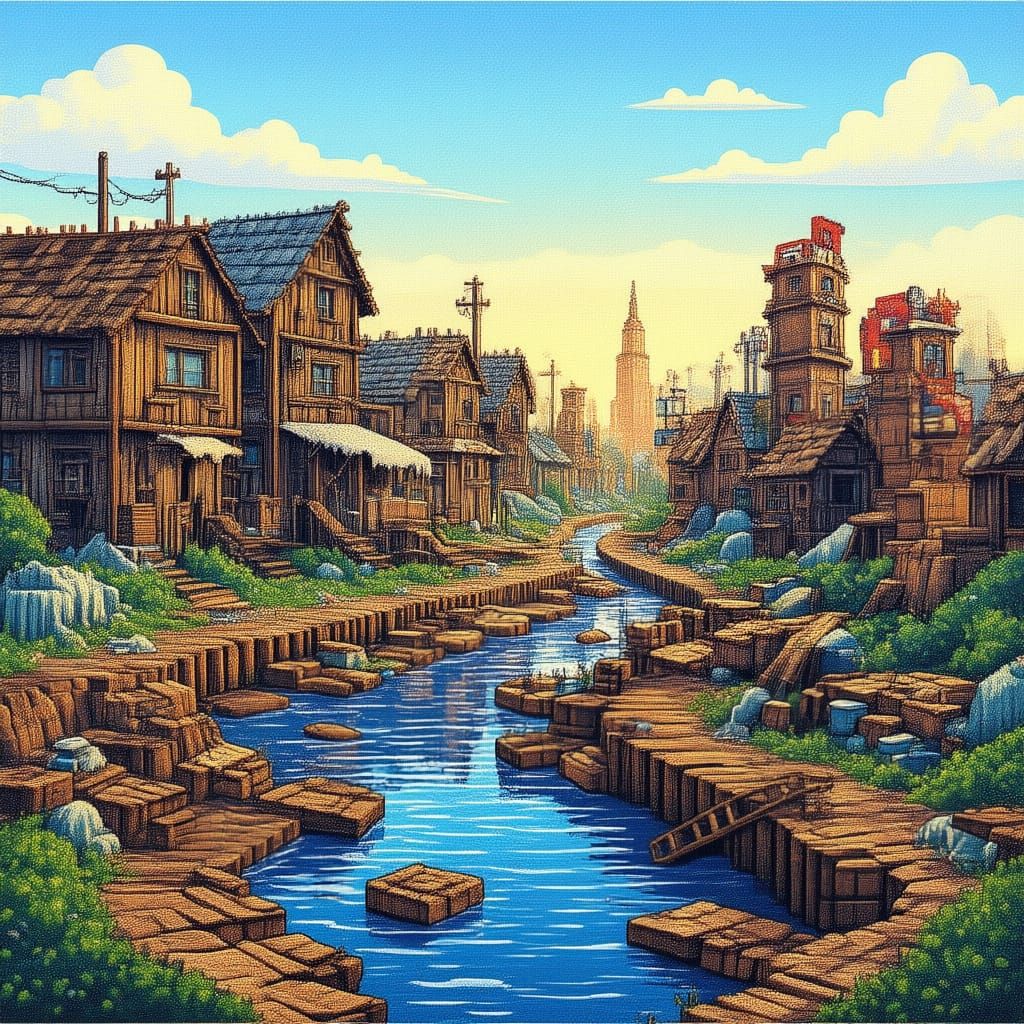 Medieval Fantasy Slum District in Octopath Traveler HD-2D St...