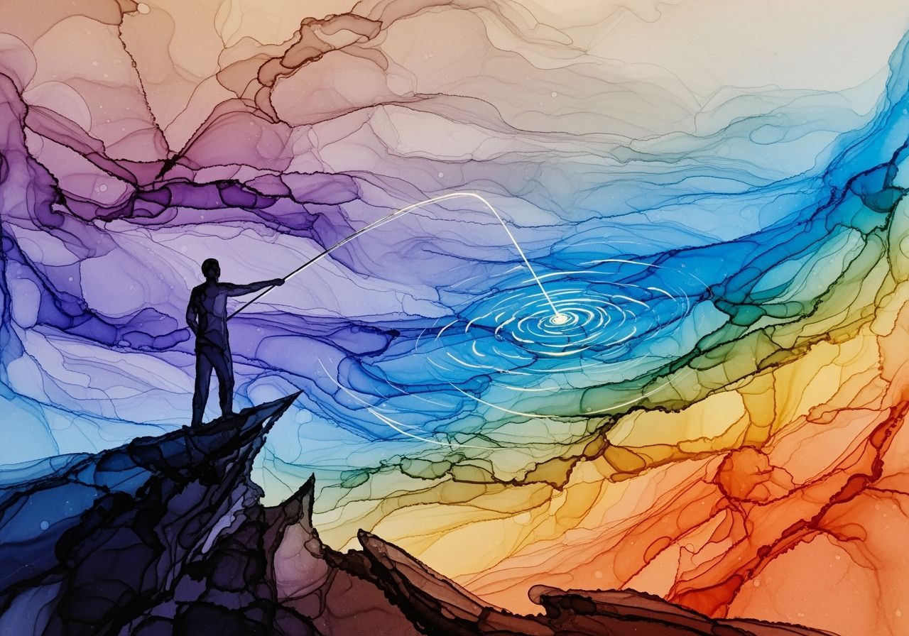 Abstract Figure Casting Luminous Line into Vibrant Swirling ...