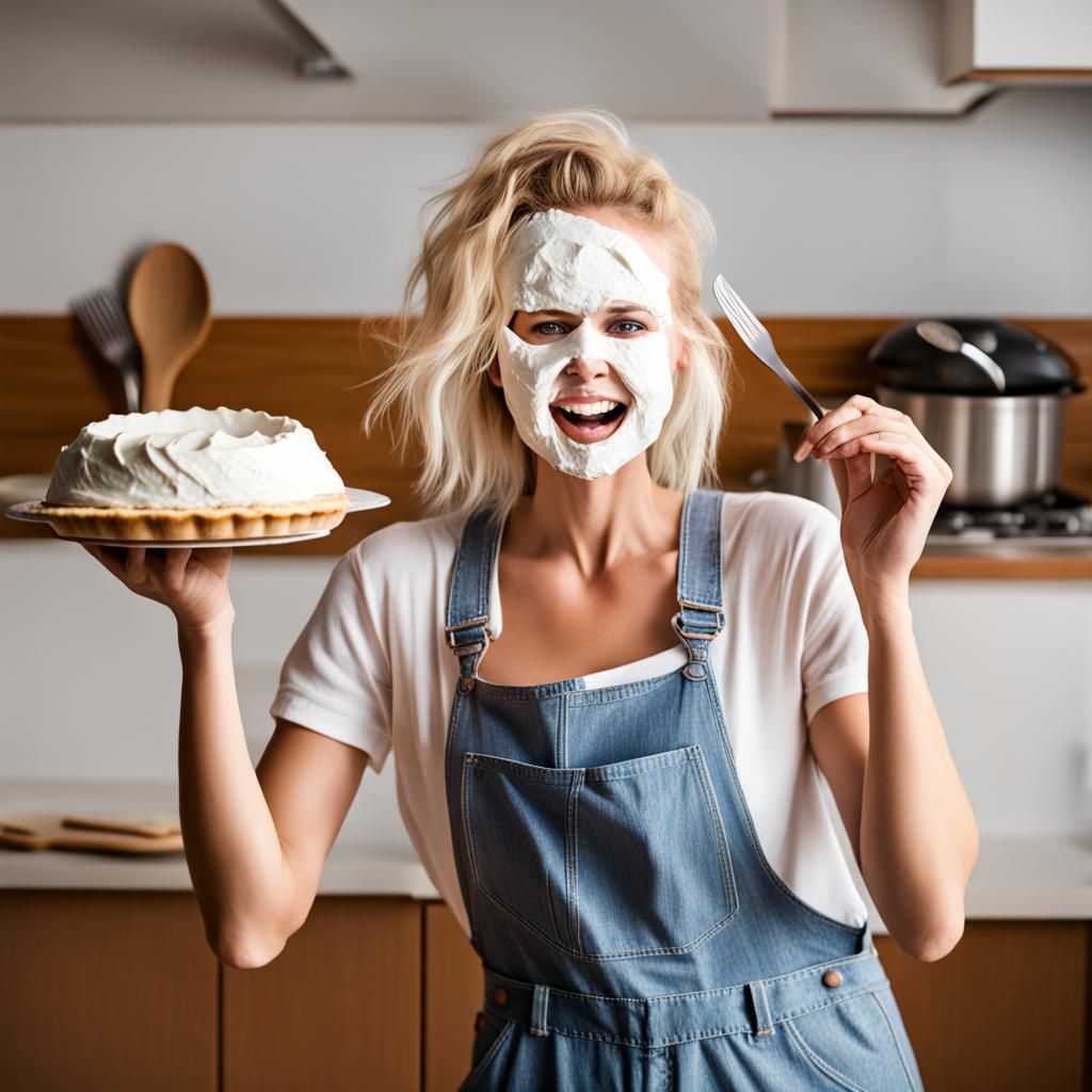 Blonde Woman's Pie-Covered Face