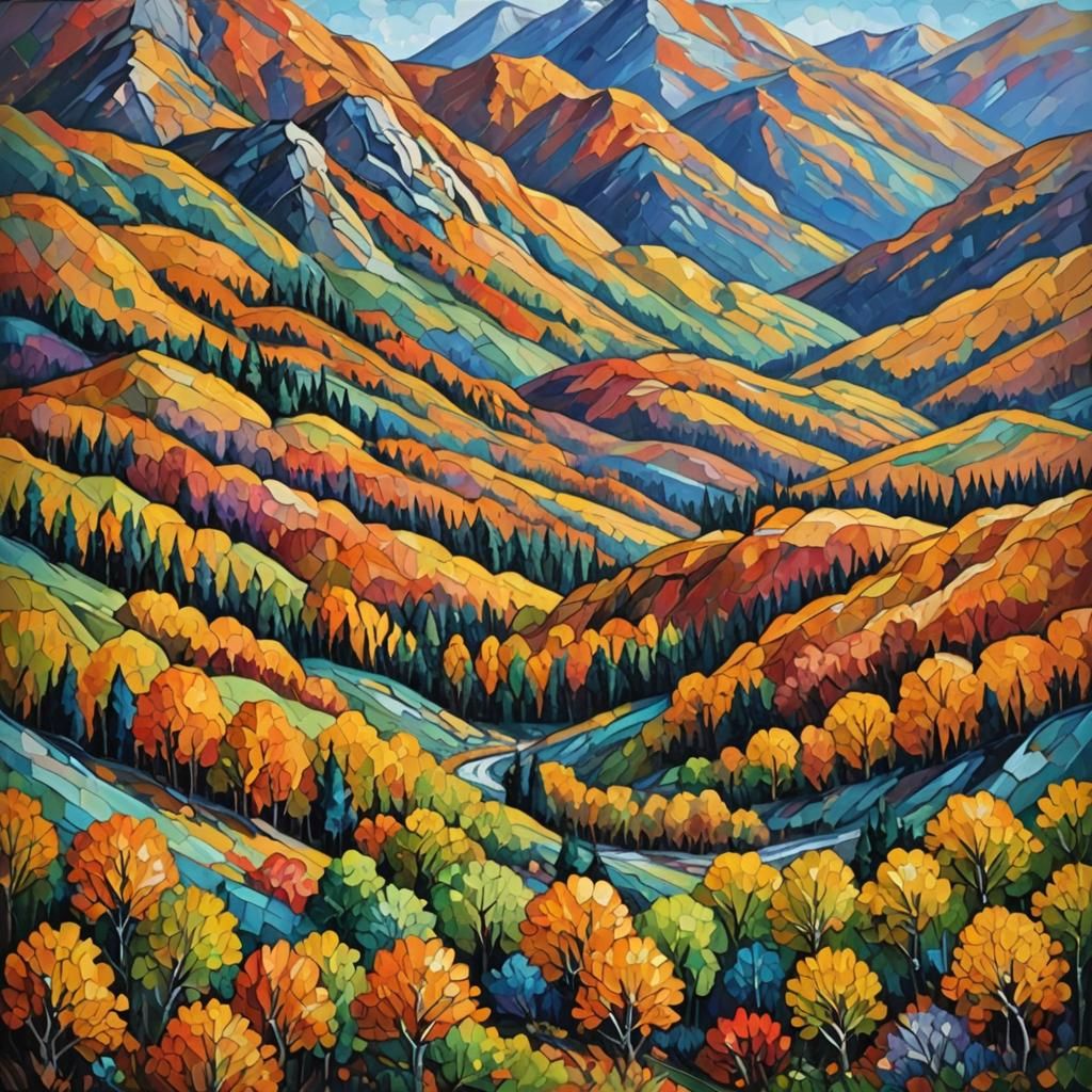 Autumn Mountains in Expressionist Oil Painting