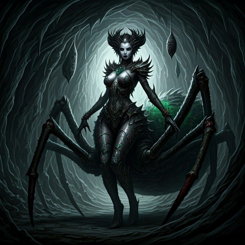 Twisted Female Drider with Obsidian Skin and Venom