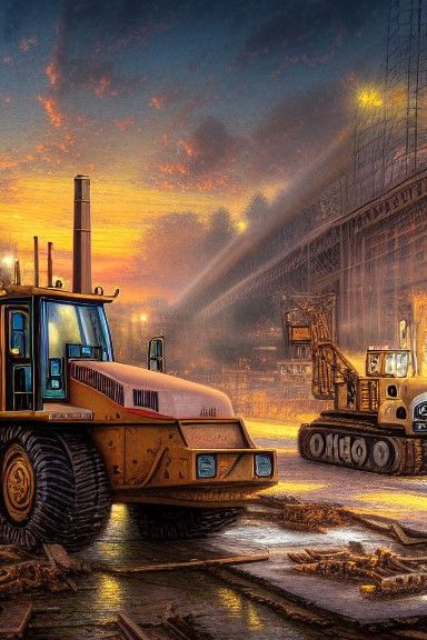 Hyper-Detailed Construction Site: WLOP and Kinkade Inspired