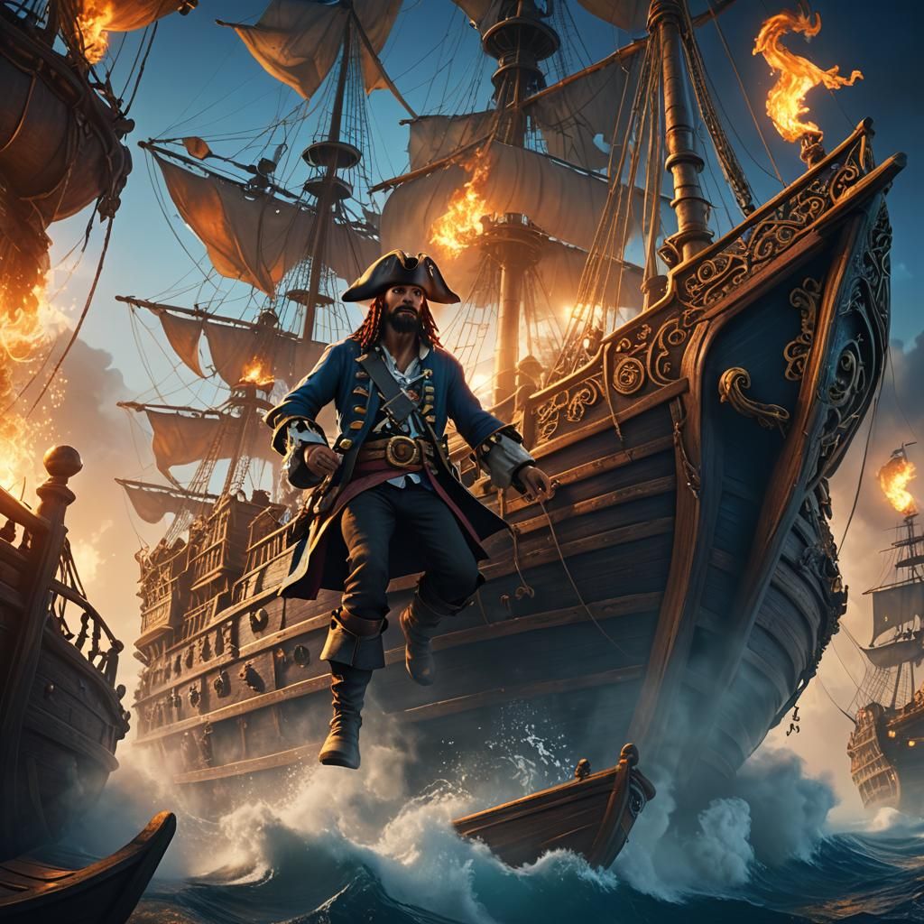 Pirate Ship Sails Into Time Portal: Fantasy Art