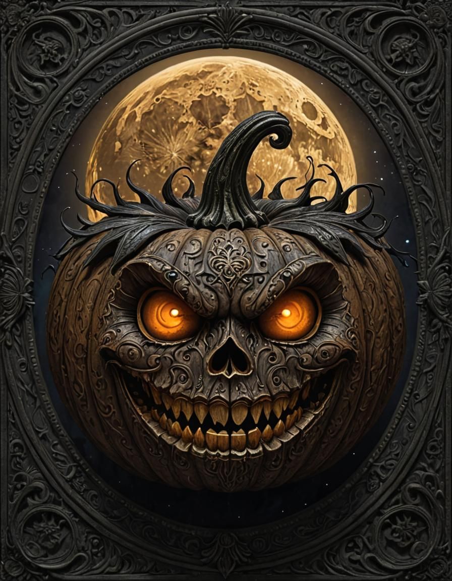 Halloween Pumpkin Moon in Dark Fantasy Style
