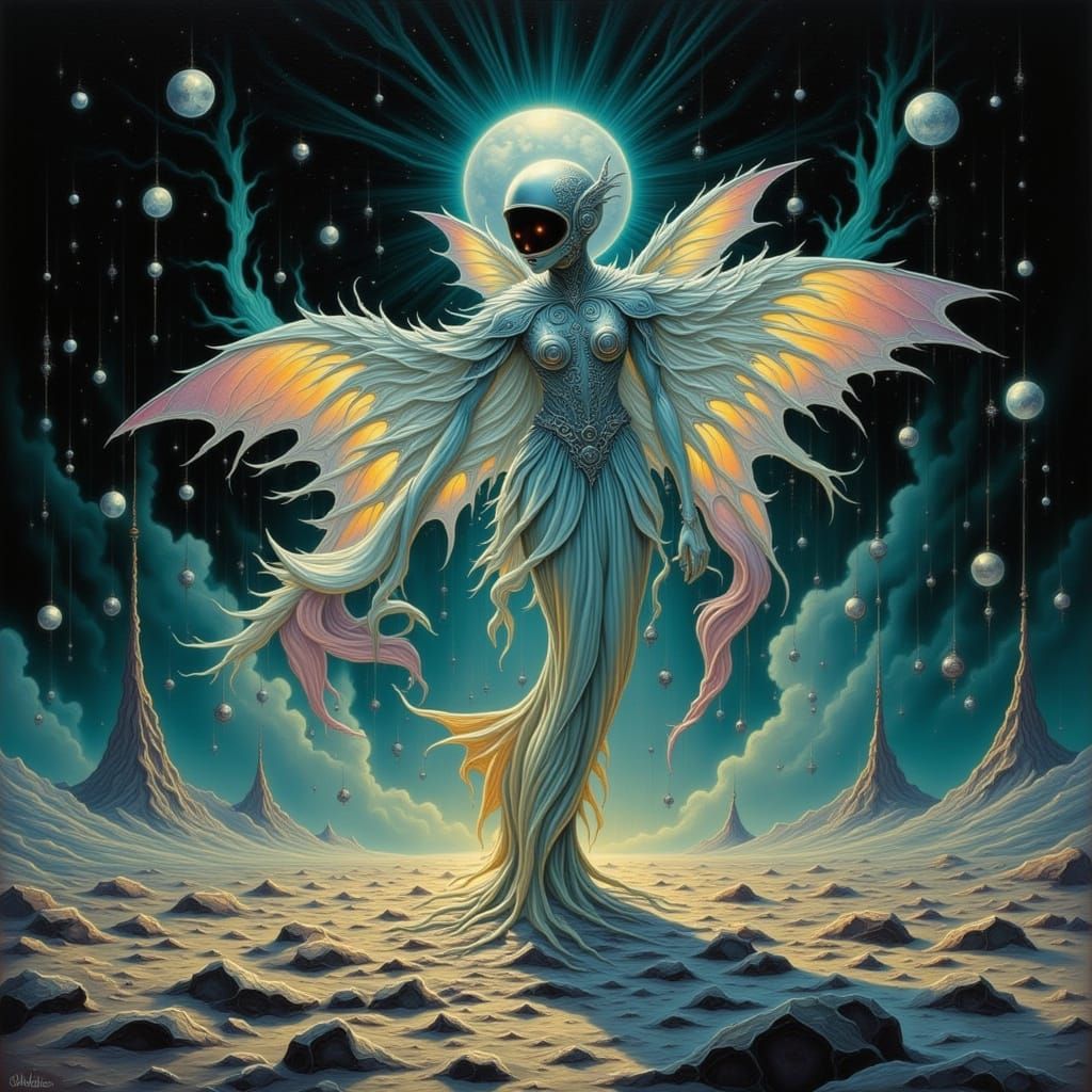 Fairy on the Moon in Digital Dreamscape