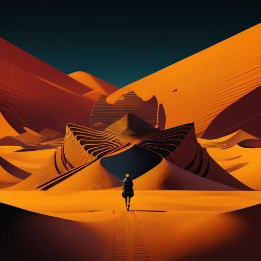 Cubist Girl in Desert Sunset: Pop Art Digital Drawing