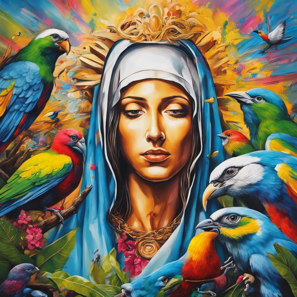 Brazilian Princess as Virgin Mary in Graffiti Art