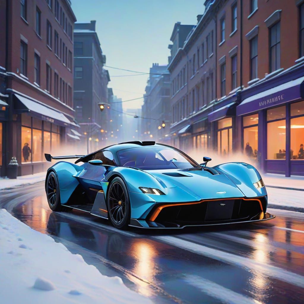 Hyperrealistic Aston Martin Valkyrie Concept Art in Cyberpun...